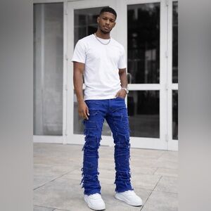 Royal Stack Distress Denim – Street Luxe Edition 💙👑